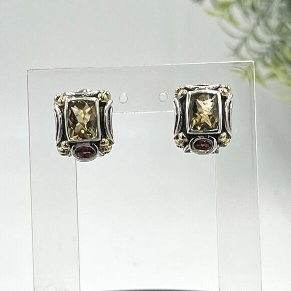 Samuel Behnam BJC Bali Made Designer 925 14K Gold Citrine Garnet Omega Earrings - Picture 16 of 16
